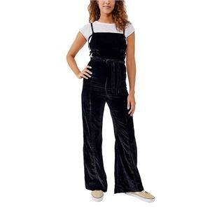 Free People 90's Forever Tie Side Velvet Overalls-Black-Size Large